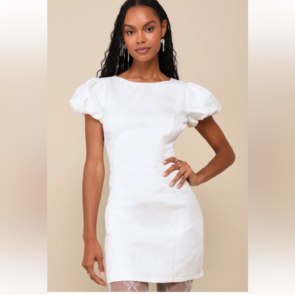 Elegant White Puff Sleeve Dress-Bridal
